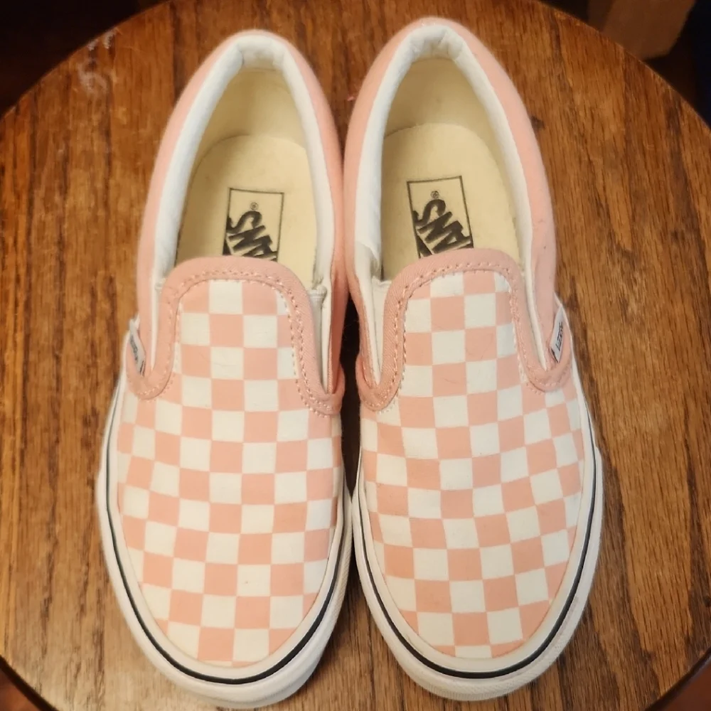 Vans Kids Pink and White Checkerboard Slip-On Sneakers